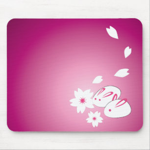 Tapis De Souris Lapins de neige japonais et Sakura