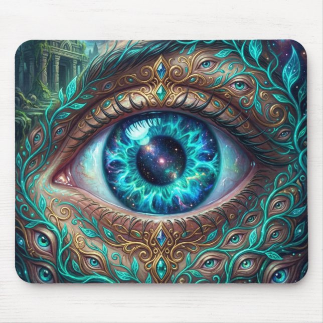 Tapis De Souris Large Electric Blue Eye In Fantasy Scene (Devant)