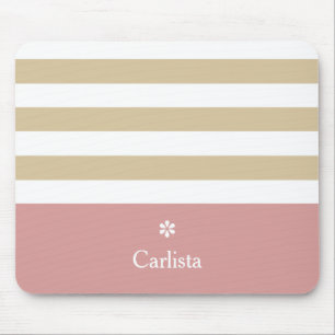 Tapis De Souris Large Tan Horizontal Stripes rose Nom et marguerit