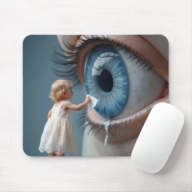 Tapis De Souris Larmes d'enfant essuyant d'un grand oeil (Avec souris)