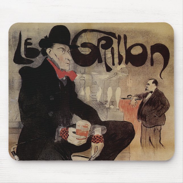 Tapis De Souris L'art nouveau vintage Le Grillon, homme buvant de  (Devant)