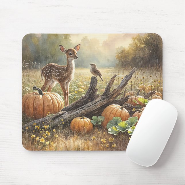 Tapis De Souris L'automne est tombé dans un patch Citrouille (Avec souris)