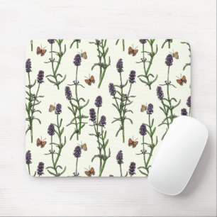 Tapis De Souris Lavande et papillons sur blanc