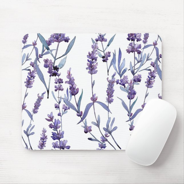 Tapis De Souris Lavande Florale sur blanc (Avec souris)