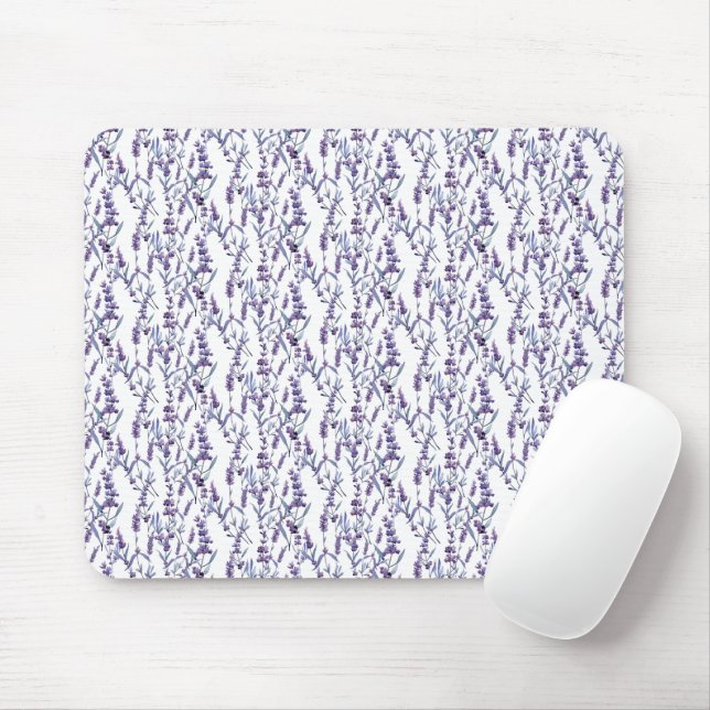 Tapis De Souris Lavande Florale sur blanc (Avec souris)