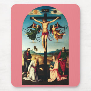 Tapis De Souris Le Christ crucifié avec la Vierge Marie