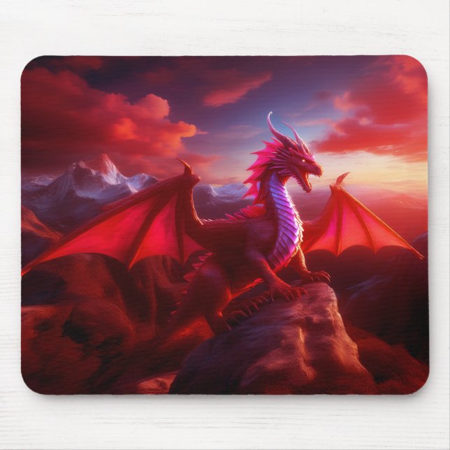 Tapis De Souris Le Dragon Rouge Perce Sur Craggy Mountain Peak (Devant)