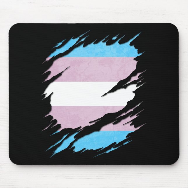Tapis De Souris Le drapeau de fierté de transsexuel déchiré (Devant)