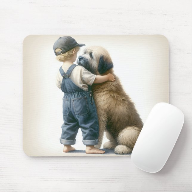 Tapis De Souris Le garçon et son grand chien (Avec souris)