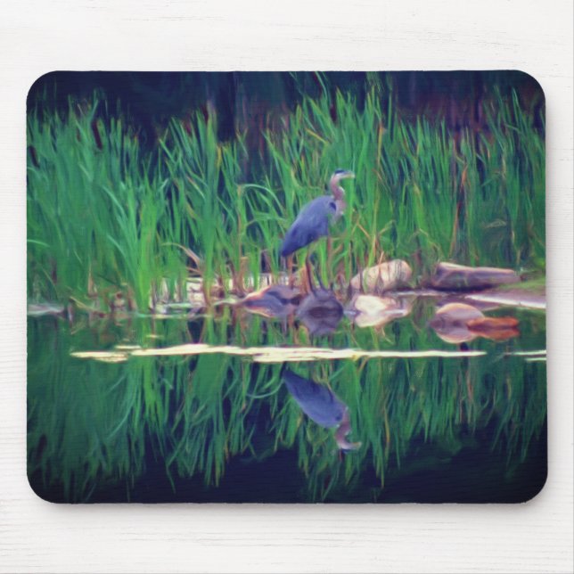 Tapis De Souris Le Héron Bleu Réflexions Art animal (Devant)