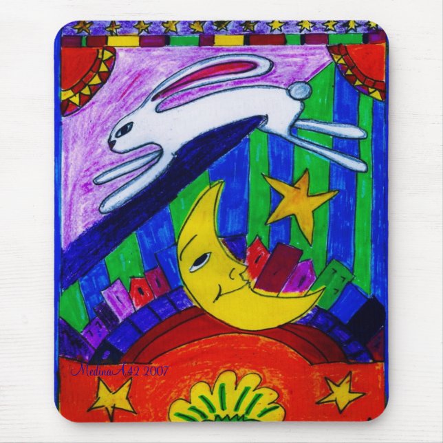 Tapis De Souris le lapin a volé au-dessus de la lune, (Devant)