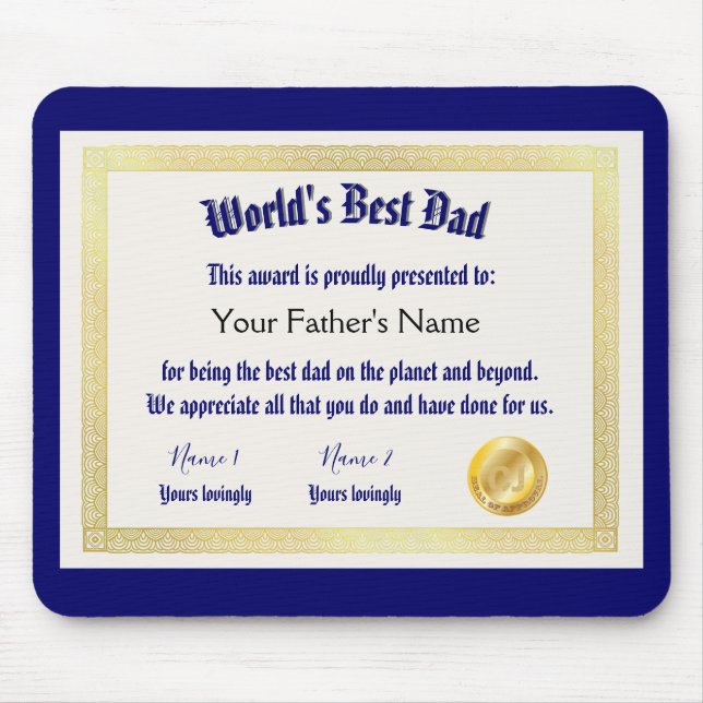 Tapis De Souris Le meilleur certificat papa du monde Funny moderne (Devant)