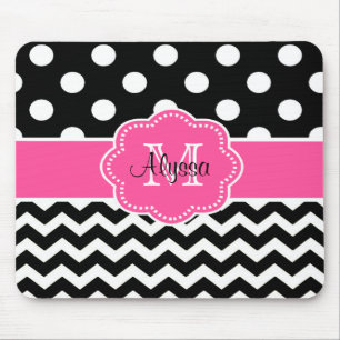 Tapis De Souris Le noir rose pointille Mousepad personnalisé par