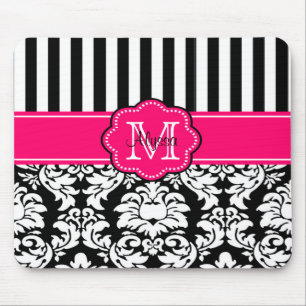 Tapis De Souris Le noir rose pointille Mousepad personnalisé par