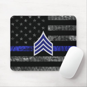 Tapis De Souris Le sergent Stripes Mince Ligne Bleue Distressed Dr