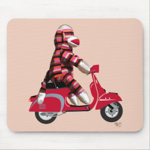 Tapis De Souris Le singe de l'éponge sur le cyclomoteur rouge