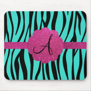 Tapis De Souris Le zèbre de turquoise barre le monogramme