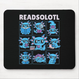 Tapis De Souris Lecteursolotl blueaxolotl amateur de livres drôle