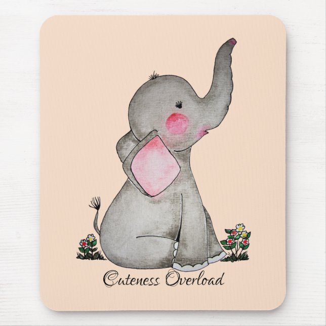 Tapis De Souris L'éléphant mignon de bébé d'aquarelle avec (Devant)