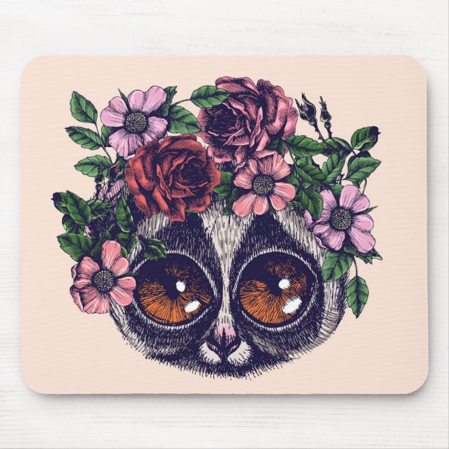 Tapis De Souris Lémur floral doux (Devant)