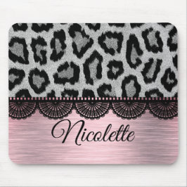 Tapis De Souris Leopard fantaisie et dentelle avec rose