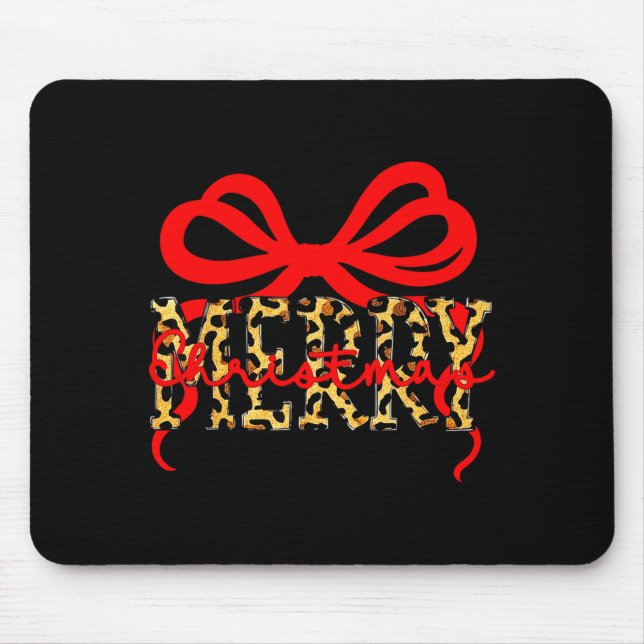 Tapis De Souris Leopard Merry Christmas Coquette Bow Xmas Holiday  (Devant)