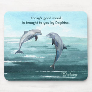 Tapis De Souris Les dauphins saupoudrent l'eau bleue Aquarelle Nom