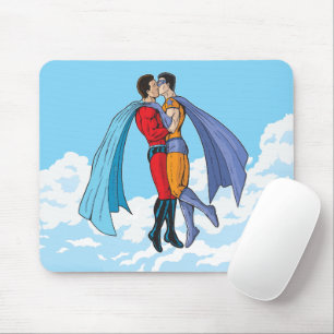 Tapis De Souris Les deux superhéros de SlipperyJoe embrassant un v