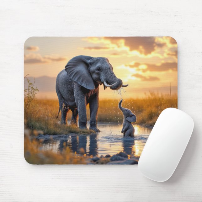 Tapis De Souris Les éléphants au trou d'eau (Avec souris)