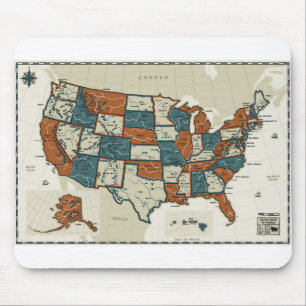 Tapis De Souris Les Etats-Unis - Carte vintage