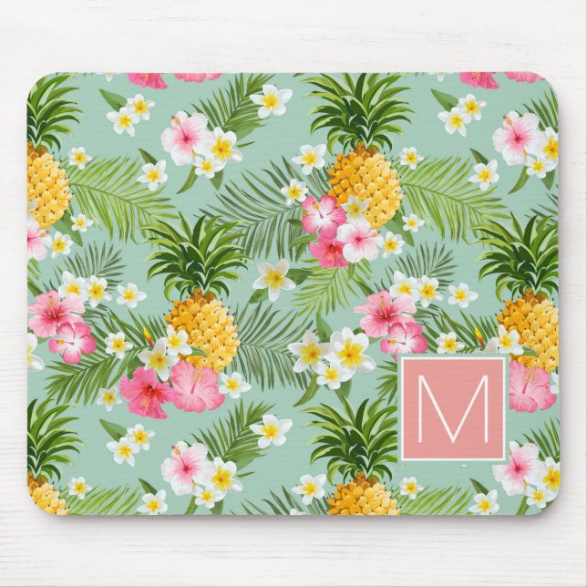 Tapis De Souris Les fleurs et les ananas tropicaux | ajoutent (Devant)