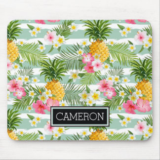 Tapis De Souris Les fleurs et les rayures de Teal d'ananas |
