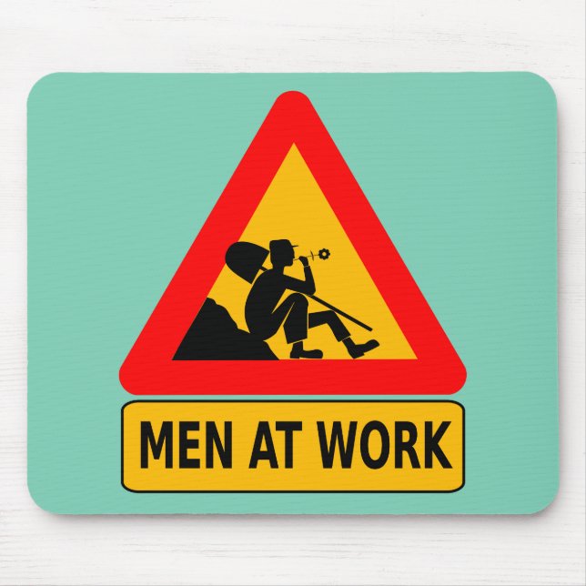 Tapis De Souris Les hommes au panneau de circulation au travail (Devant)