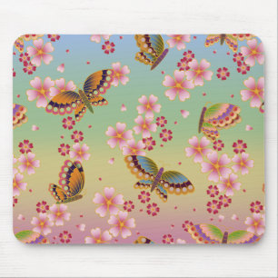 Tapis De Souris Les papillons japonais au milieu du Sakura fleuris