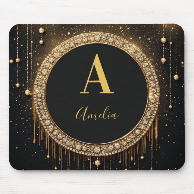 Tapis De Souris Lettre de monogramme personnalisée avec paillettes (Devant)