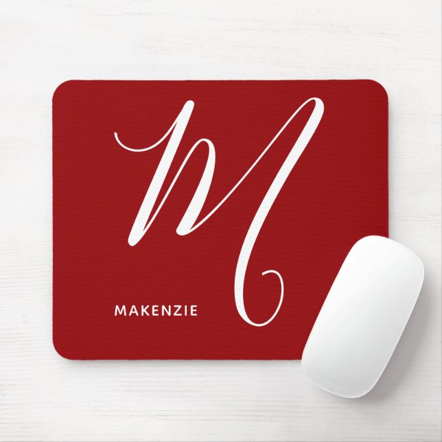 Tapis De Souris Lettre de script monogramme M Automne Rouge (Avec souris)