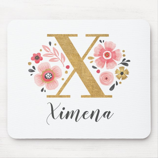Tapis De Souris Lettre d'or de la fille rose initiale Monogramme (Devant)