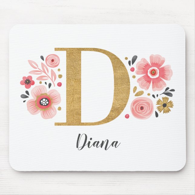 Tapis De Souris LETTRE D'OR rose INITIALE MONOGRAPHIQUE FÉMININE (Devant)