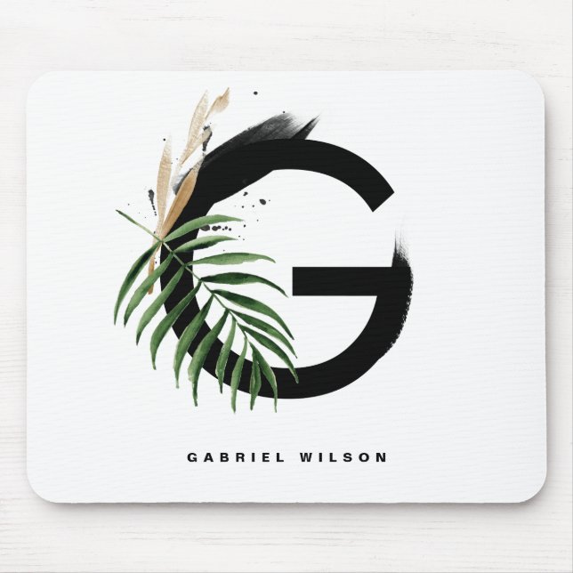 Tapis De Souris Lettre feuille de palme tropicale G Monogramme per (Devant)