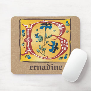 Tapis De Souris Lettre Florale médiévale illuminée B Monogramme