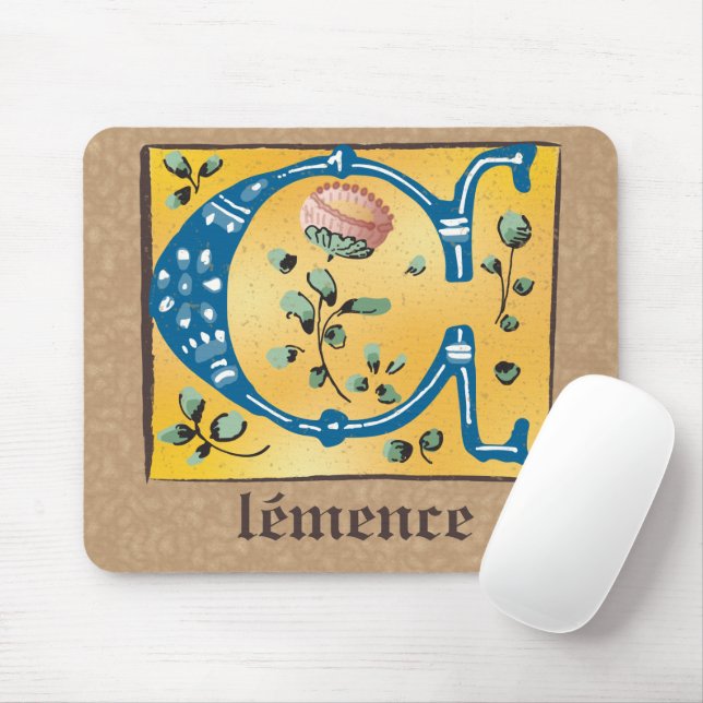 Tapis De Souris Lettre Florale médiévale illuminée C Monogramme (Avec souris)