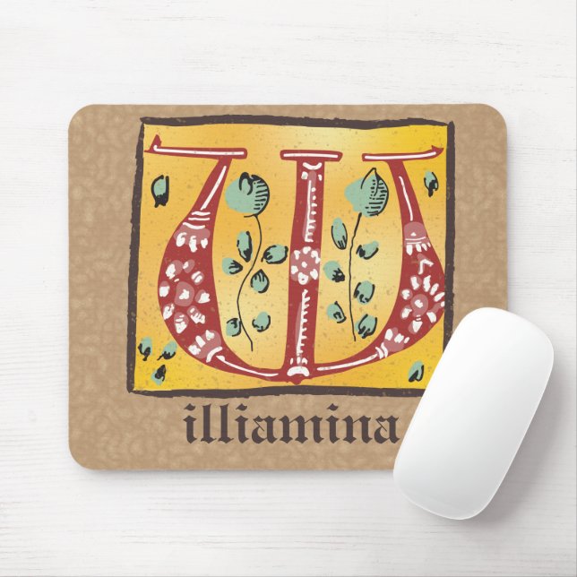 Tapis De Souris Lettre Florale médiévale illuminée W Monogramme (Avec souris)