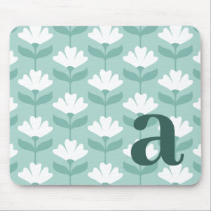 Tapis De Souris Lettre initiale de monogramme Fleurs vintage bleu