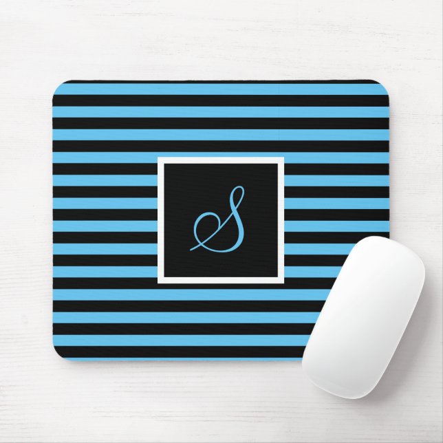Tapis De Souris Lettre initiale personnalisée Bleu et Noir triés (Avec souris)
