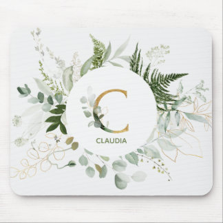 Tapis De Souris Lettre monogramme C Fern & Souris Succulente Pad