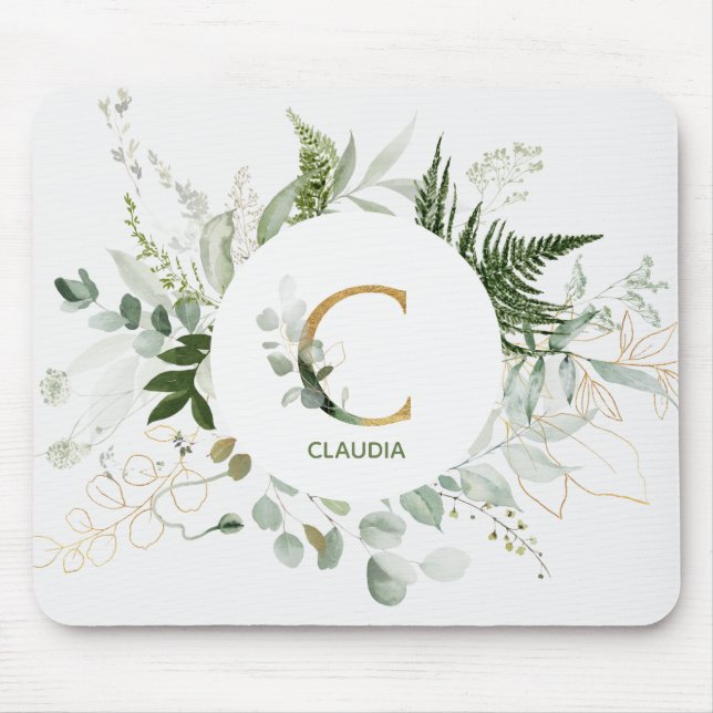 Tapis De Souris Lettre monogramme C Fern & Souris Succulente Pad (Devant)