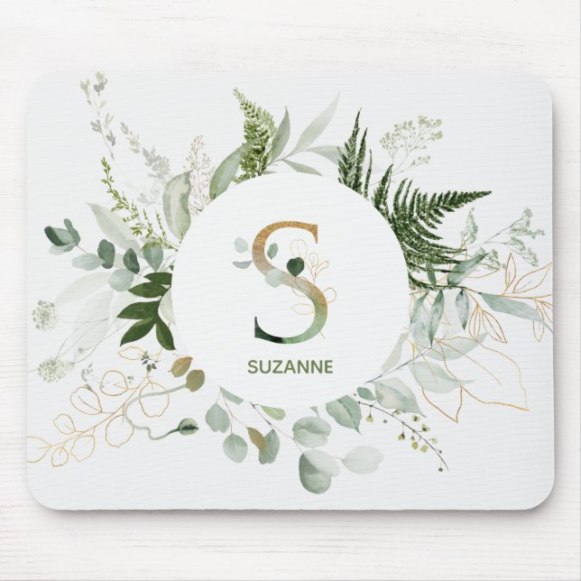 Tapis De Souris Lettre monogramme S Fern & Succulent (Devant)