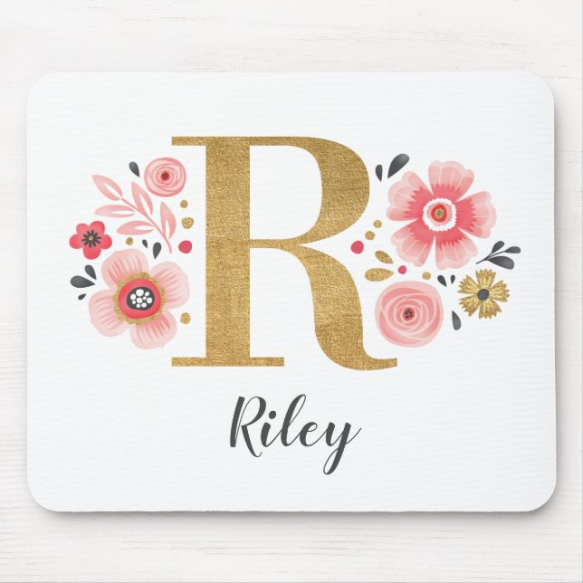 Tapis De Souris LETTRE MONOGRAPHIQUE INITIALE EN OR Rose R (Devant)
