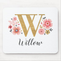 LETTRE MONOGRAPHIQUE INITIALE EN OR Rose W