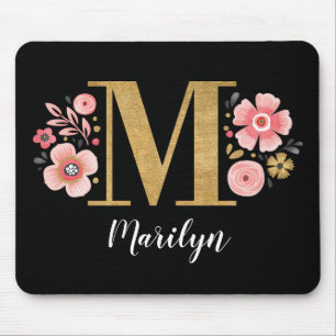TAPIS DE SOURIS LETTRE NOIRE ROUILLÉE M FÉMININE MONOGRAPHIQUE I